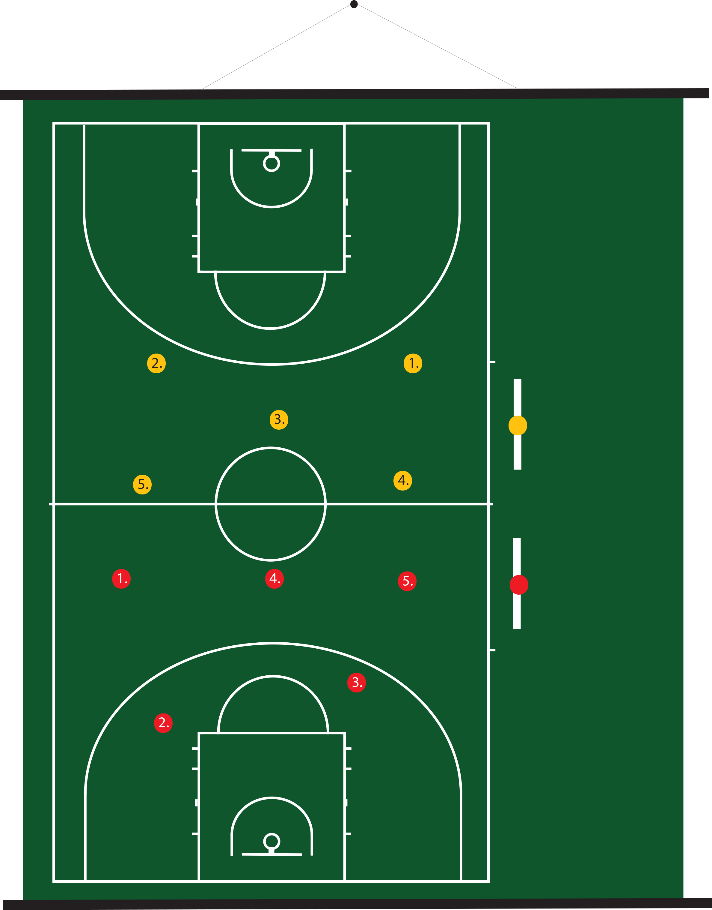 94 x 105 cm - Oprolbaar magnetisch coachbord basketbal